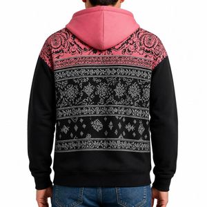 Custom <b>Mens</b> Paisley Print Pullover Hoodie Winter Streetwear Hip Hop Oversized <b>Fleece</b> <b>Jacket</b> Casual Hooded Sweatshirt Top - Product Image 3