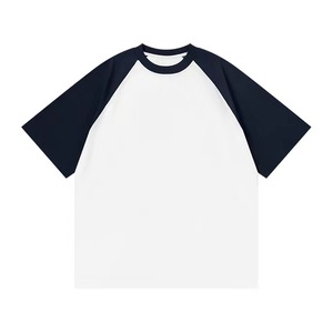 T-shirt homme à manches raglan, 100% coton jersey, col rond, bordure contrastée, couleur unie, coupe ample décontractée, style streetwear américain - Product Image 2