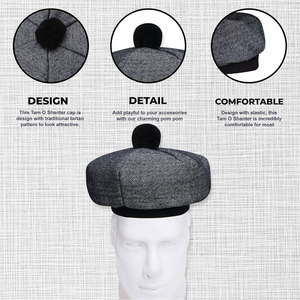 Sombrero Tradicional Escocés Tam o' Shanter Gris Carbón con Pompón, Mezcla de Lana, Personalizado, Venta al Por Mayor - Product Image 3