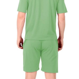 Men's Solid Green Cotton Crew Neck T-Shirt and Shorts <b>Set</b> Print High Street Style Summer Wear Breathable <b>Knitted</b> Fabric - Product Image 4
