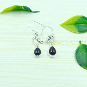 Boucles d'oreilles pendantes en argent sterling 925 avec pierres d'améthyste violette naturelle, bijoux cadeau pour femme - Product Image 6