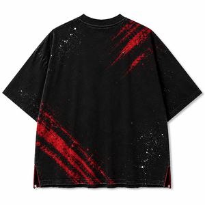 T-shirt surdimensionné personnalisé avec logo, en coton premium, style streetwear, broderie multicolore et design effet éclaboussures vieillis - Product Image 2