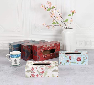Caja de pañuelos decorativa de madera impresa - Organizador multiusos moderno personalizable de blossom craft india - Product Image 6