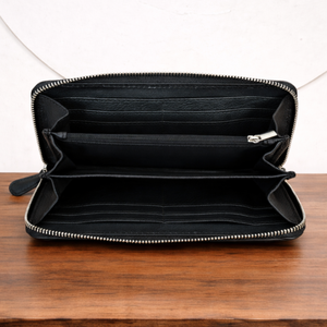 Women's Black Tooled Leather Clutch Carved Leather Hair On Hide <b>Wallet</b>/Clutch Personalizes Western Cowgirl Purse Gift For Her - Product Image 5