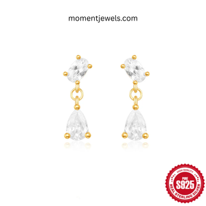 Boucles d'oreilles pendantes en argent sterling 925 plaqué or 18 carats avec zircon, forme poire, bijoux d'oreille pour mariage et fête - Product Image 2