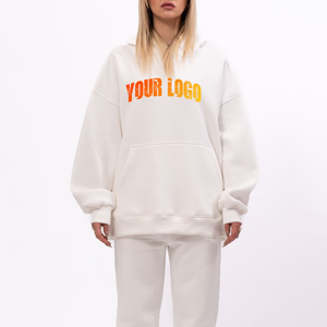 Custom Lightweight Cotton French Terry <b>Zip</b> <b>Hooded</b> Reversible Breathable Oversized Hoodie Sweatpants Set Tracksuit for Women - Product Image 6