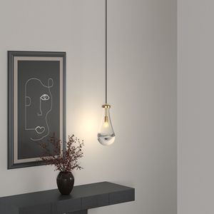 Lampadario Moderno a Goccia Trasparente con Asta in Ottone, Illuminazione per Isola Cucina e Sala da Pranzo, Eleganti Lampadari e Luci Pendenti - Product Image 5