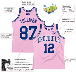 Custom <b>Light</b> Pink Royal-White Authentic Throwback Basketball Jersey <b>Professional</b> Digital Print Athletic Team Uniform Mesh Fabric - Product Image 2