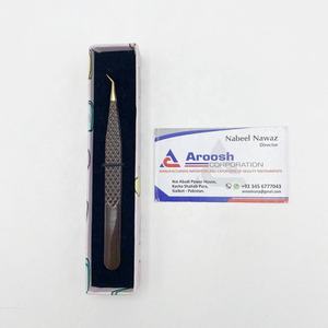Aroosh Corp Gold Tip Profesional de alta calidad Pinzas de pestañas de acero inoxidable de 45 grados Sostenible-Brown Diamond Grip Pointed - Product Image 2