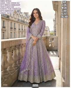 Anarkali Elegante de Chinon con Bordado Glam para Mujer, Corte Regular, Largo hasta el Suelo, Ideal para Bodas, Diwali y Fiestas, para Todas las Temporadas - Product Image 1
