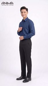 Chemise en bambou bleu marine pour homme ANIMA, respirante, décontractée et professionnelle - Product Image 1