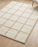 Tapis géométrique moderne à grille, rectangulaire, en laine tuftée, avec dos antidérapant en caoutchouc, pour salon et usage domestique