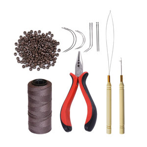 200Pcs Hair Extension Tool <b>Kit</b> with Silicone Lined Micro Links Beads 3-Hole Hair Pliers <b>Sewing</b> Thread Roll Loop Needle Thread - Product Image 1