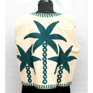 <b>Women's</b> <b>Sleeveless</b> Breathable Eco-Friendly 100% Cotton Corduroy Vest Prairie Chic O-Neck Waistcoat Green Floral Embroidery - Product Image 6