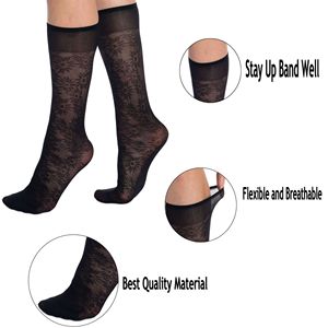 Calcetines hasta la rodilla transparentes con estampado de flores para mujer, con banda de sujeción, talla única, 10 pares - Product Image 4