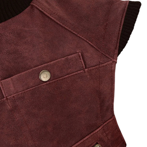 Chaleco de cuero sintético marrón para hombre, estilo urbano, sin mangas, con cuello alto y ribete acanalado, ropa de abrigo de otoño - Product Image 6