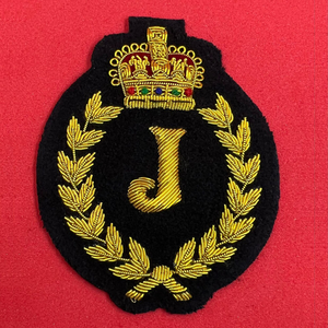 Custom Hand Embroidered Badge With Crown & Letter Gold Bullion Wire Laurel Wreath <b>Sew</b>-On Patch For Garment Nonwoven Felt Badge - Product Image 2