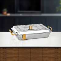 Casserole de luxe classique écologique en acier inoxydable gravé au laser, revêtement antiadhésif extérieur, compatible lave-vaisselle, forme antique dorée