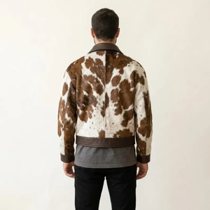 Chaqueta Corta de Cuero Vacuno Marrón Vintage para Hombre, Chaqueta de Invierno con Calefacción, Cuello Alto, Estampado Animal, Cierre de Cremallera con Logotipo Frontal - Product Image 2