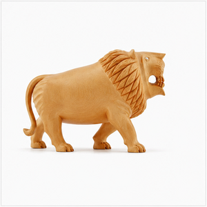 Figurine de lion sculptée à la main en bois, sculpture animale traditionnelle pour décoration de table - Product Image 2