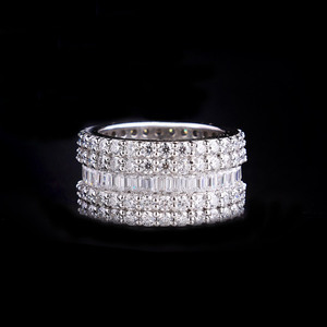 Emerald & Round Cut Moissanite Diamond <b>Eternity</b> Wedding Band 925 Sterling <b>Silver</b> Iced Out Champion <b>Ring</b> Hip Hop Trendy Jewelry - Product Image 1