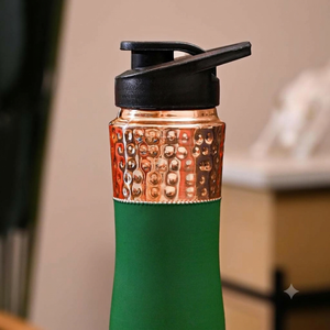 Botella de Agua de Cobre de 1 Litro, Verde, Antiderrames, Reutilizable, 29 cm de Altura, Botella de Cobre Resistente para Hogar y Oficina - Product Image 3