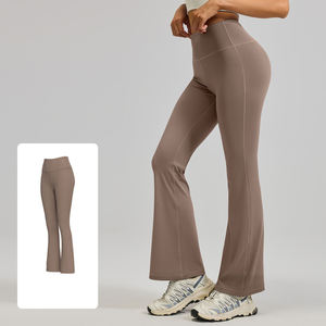 <b>Women's</b> Mid Waist Flared Leggings Full Length Solid <b>Black</b> Spandex Four-Way Stretch Seamless Anti-Bacterial Breathable Yoga <b>Pants</b> - Product Image 4