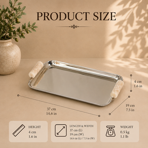 Luxury Stainless Steel Serving <b>Tray</b> with White Marble Handles Premium <b>Mirror</b> Finish Luxury <b>Rectangular</b> Display Platter - Product Image 2