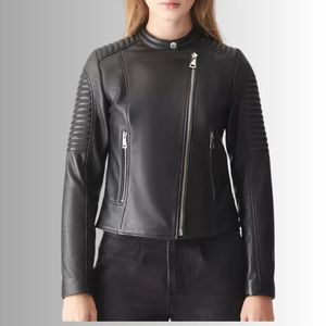 Women Leather Jacket PU Leather <b>Coat</b> Custom Design Smooth Texture Durable <b>Stitching</b> Comfortable Fit Fashion Outerwear OEM - Product Image 2