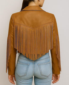 Chaqueta Acolchada de Invierno para Mujer, Estilo Vaquero, con Flecos, de Cuero Genuino, Tejido Suave, Duradero, Moderno y Elegante - Product Image 4