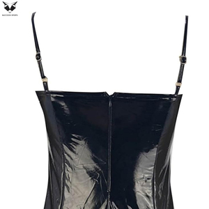 Glossy Black Patent Leather <b>Mini</b> Dress OEM ODM Slim Fit Sleeveless Bodycon Dress Underwire Bustier Style Wet Look Clubwear - Product Image 5