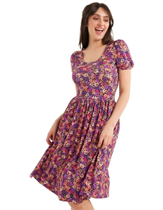 Robes pour femmes Nouveautés 2026 Robes élégantes pour femmes Imprimées Col rond Manches bouffantes courtes Jupe évasée Mini Robe de soirée - Product Image 2