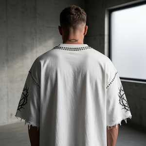 เสื้อยืดคอกลมสีขาวพิมพ์โลโก้ตามสั่ง ผ้าฝ้าย 100% ทรงหลวม แขนสั้น สไตล์วินเทจ สำหรับใส่ได้ทั้งชายและหญิง - Product Image 4