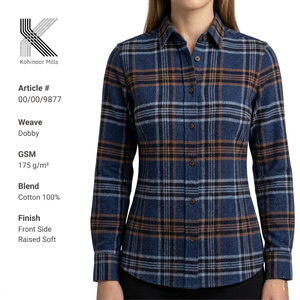 เสื้อเชิ้ตผ้าฝ้ายผู้หญิง 100GSM ลายก้างปลา แขนยาว สีน้ำเงิน รับผลิตแบบ OEM ODM - Product Image 1