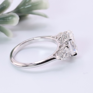 Classic White Gold Oval Cut Lab Grown <b>Diamond</b> Engagement <b>Ring</b> Three Stone Pear Side Accents Custom <b>Ring</b> for Gift & Party - Product Image 2