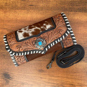 Cartera tallada a mano, funda de teléfono de embrague, elegante, multiusos, carteras de cuero de piel de vaca, Cartera de Color turquesa para mujer - Product Image 3