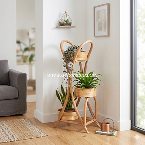 Eco-Friendly Rattan 3-Tier Plant <b>Stand</b> with <b>Corner</b> Shelf for Indoor/Outdoor Garden and Home Decor Flower Pot Display - Product Image 2
