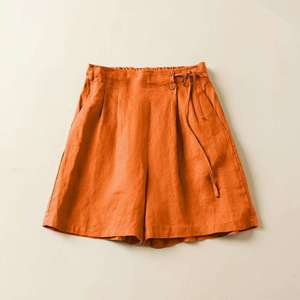 Shorts de Verano para Mujer, de Algodón y Lino, con Botones y Cordón Ajustable en la Cintura Elástica, Corte en A, Pierna Ancha, Casuales - Product Image 3