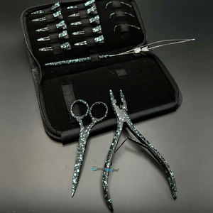 Kit d'outils professionnels en acier inoxydable noir pour extensions de cheveux : pinces, ciseaux à nouer manuellement, pinces de sectionnement, boucles pour - Product Image 3