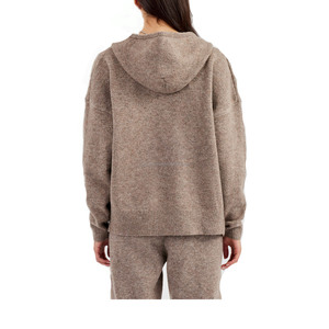 Wholesale Women's Vintage Style Fuzzy Breathable Knit Two-Piece Set with Hooded Collar Zipper Cardigan and Jogger Pants - Product Image 2