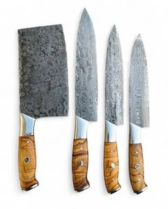 Nouveauté : Ensemble de couteaux de chef professionnels en acier Damas forgé à la main, 4 pièces, manche en olivier, tranchant comme une lame de rasoir, 58 HRC, étui en cuir - Product Image 1