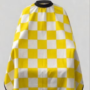 Bata de Barbero Impermeable de Poliéster con Diseño a Cuadros Amarillo y Blanco, con Detección de Agujas y Fusión sin Costuras, Unisex - Product Image 1