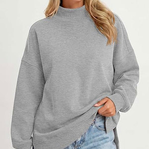 Sudadera Oversize de Cuello Alto para Mujer, Manga Larga, Ajuste Holgado, Casual, Otoño-Invierno, con Abertura Lateral Suave, Estilo Lindo y a la Moda - Product Image 3