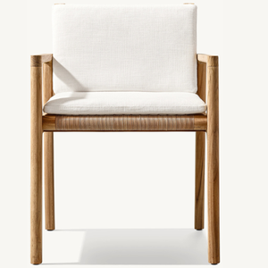 Silla individual de madera de teca con detalles de ratán, ideal para una terraza cómoda y agradable para uso en exteriores, resistente a la putrefacción. - Product Image 1