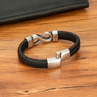Bracelet tressé à la main en cuir véritable et acier inoxydable avec fermoir magnétique, gravable, pour homme, idéal soirées et clubs - Vente en gros