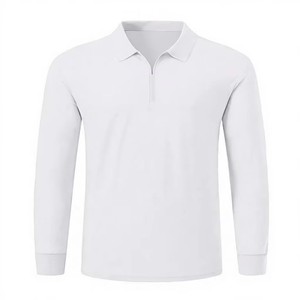 <b>Men's</b> <b>White</b> <b>Long</b> <b>Sleeve</b> Polo <b>Shirt</b> 100% Cotton Knitted Collared Top Breathable Casual Tee - Product Image 2