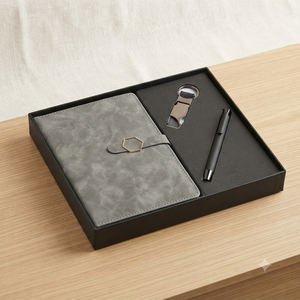 Set de Regalo Corporativo Aurelux Premium Gris con Elegante Cuaderno de Tapa Texturizada y Bolígrafo Negro con Detalles Metálicos - Product Image 5