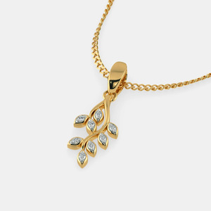 Collar con Colgante de Diamante Cultivado en Laboratorio, Corte Redondo, Forma de Hoja, Oro Amarillo - Product Image 4