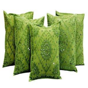 Fundas de Cojín Cuadradas de Algodón Estilo Jaipuri, Bordado con Diseño de Espejo, Decoración para el Hogar y Hoteles, Cierre de Cremallera, Personalizables - Product Image 3