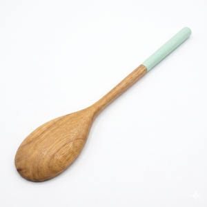 Cuchara Larga de Madera de Teca Sólida Premium con Mango Verde Menta, Utensilio de Cocina Ecológico, Servidor de Arroz de Madera Antiadherente - Product Image 3